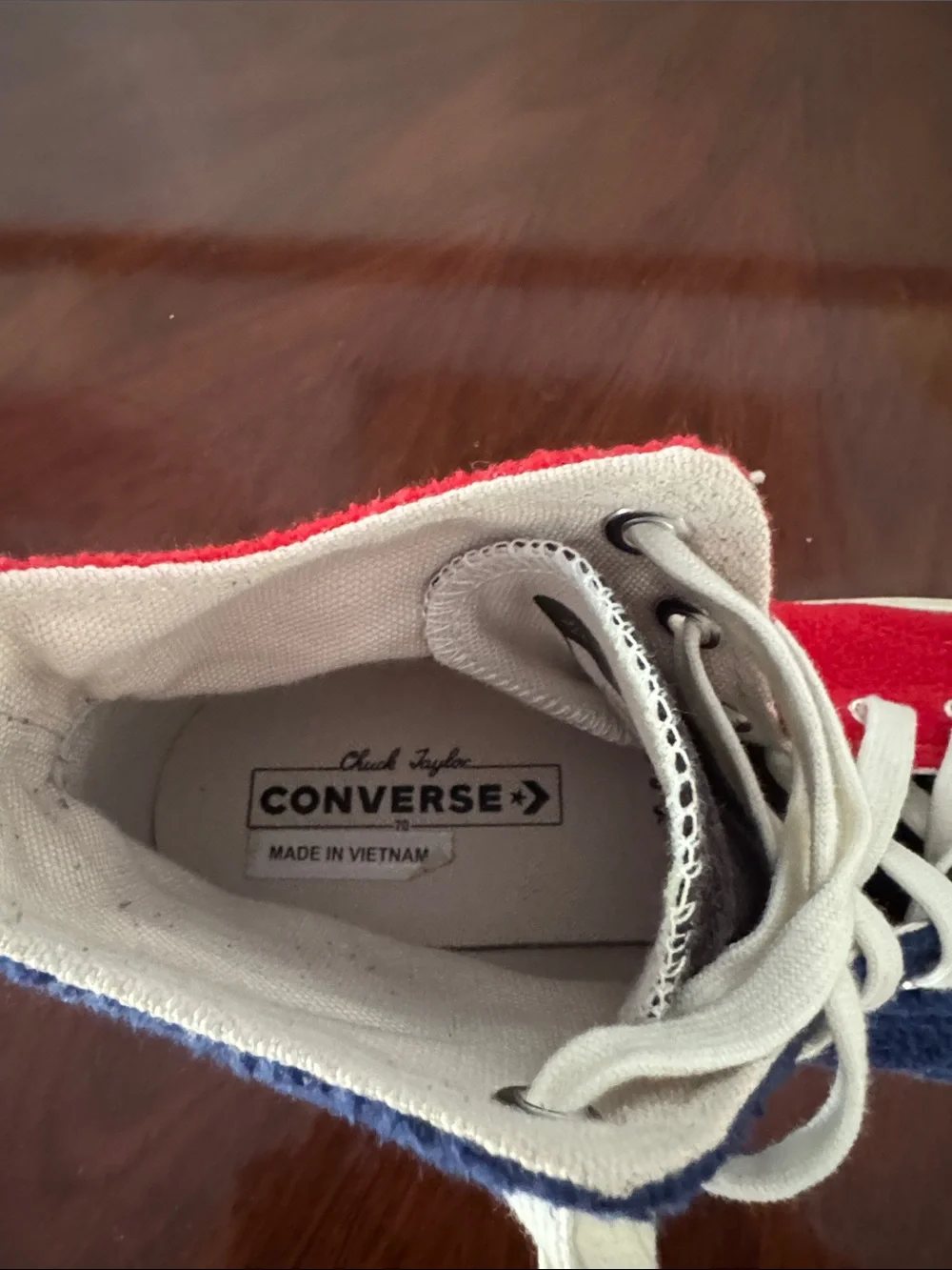 Converse Chuck Taylor High Top Sneakers in Red and Navy Blue Felt
